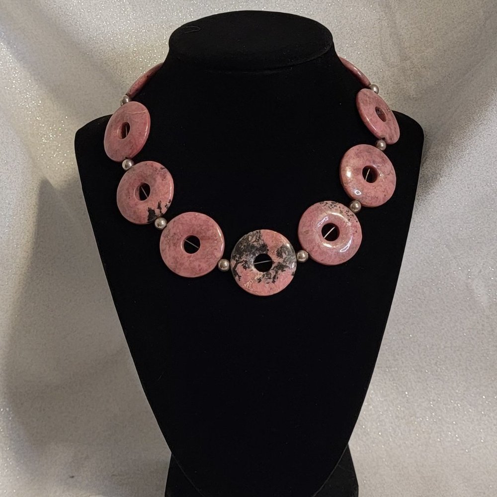 Raspberry Pink Rhodolite Circle Necklace